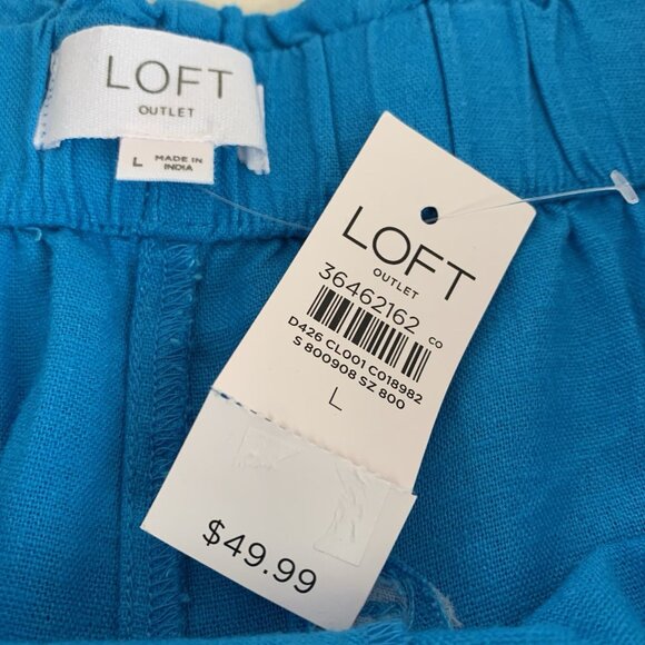 Loft Outlet Linen Blend Shorts NEW Womens Large Pull On Caribbean Blue Pockets - Picture 2 of 8